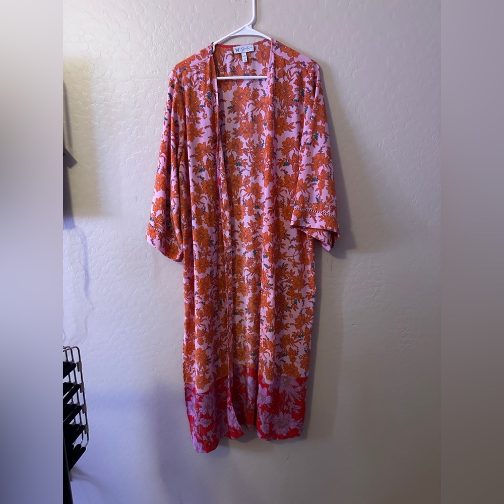 Jessica Simpson Floral Kimono in Red and Orange